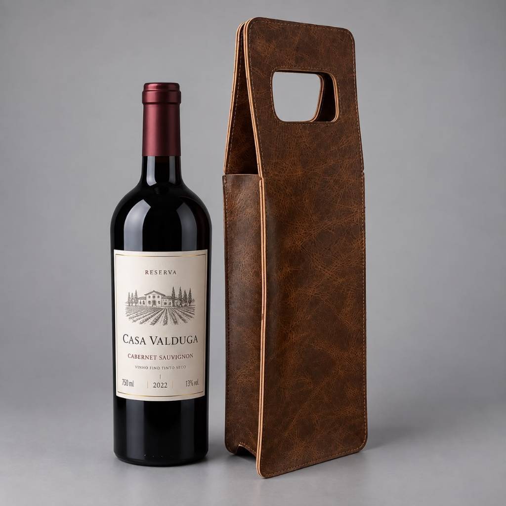 Porta Garrafa de Vinho em Couro Sintético ,  Bolsa para Vinhos, whisky , Vodkas e Garrafas