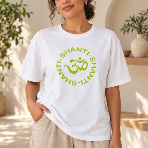Camiseta Shanti OM Tshirt Básica Estampada Yoga Unissex 100% Algodão Premium Confortável