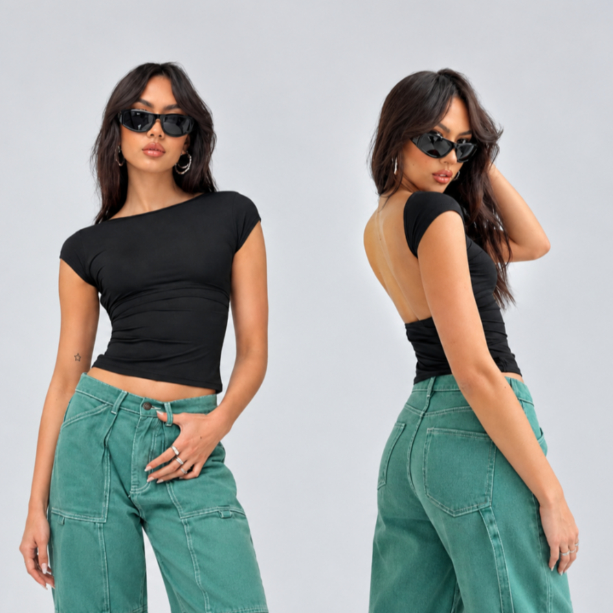 Cropped Costa Nua Tecido Duplo Suplex Baby Tee Manga Curta