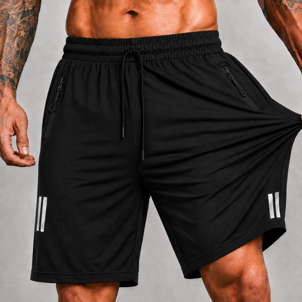 Shorts Academia Masculino Fitness Poliamida com Ziper Esportivo Poliamida Respirável Leve