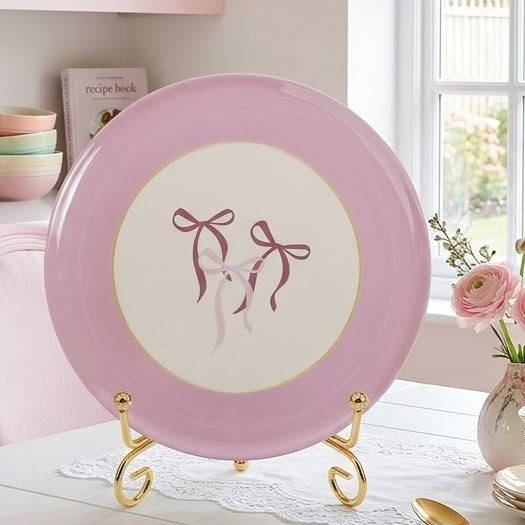 Prato Raso em Melamina / Estampa Laços Rosa 25cm - Mesa Posta Elegante