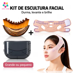 ANA1108 Kit Escultura Facial V-Line Máscara Lifting + Escova de Madeira para Massagem e Drenagem