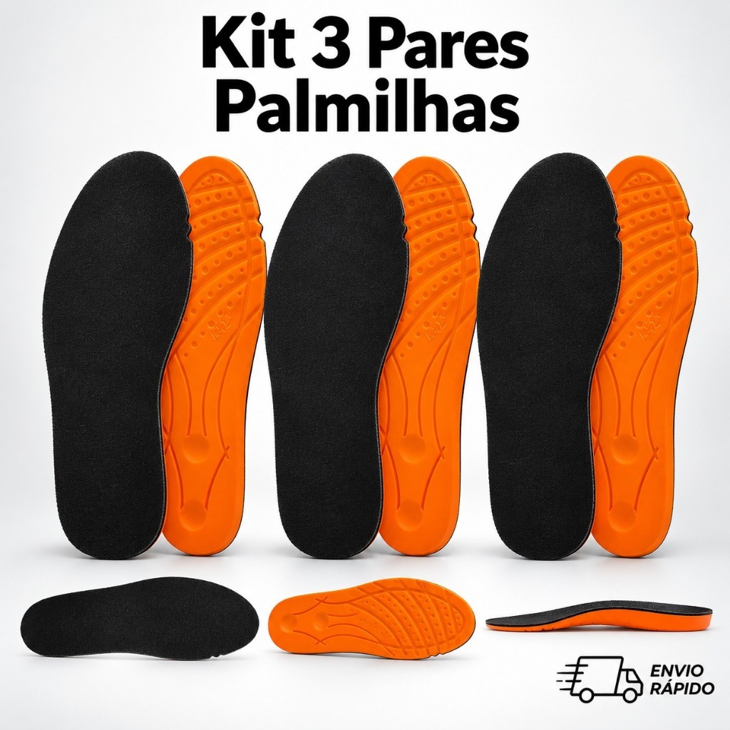 Kit com 3 Palmilha Ortopédica Fina Anatômica de Gel Macia Confortável Ortopédica Anti Impacto Para Tênis e Botas
