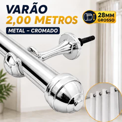 Varão De Cortina 2,00 Metro 28mm (Grosso) Cromado de Emenda Para casa/quarto/sala/cozinha