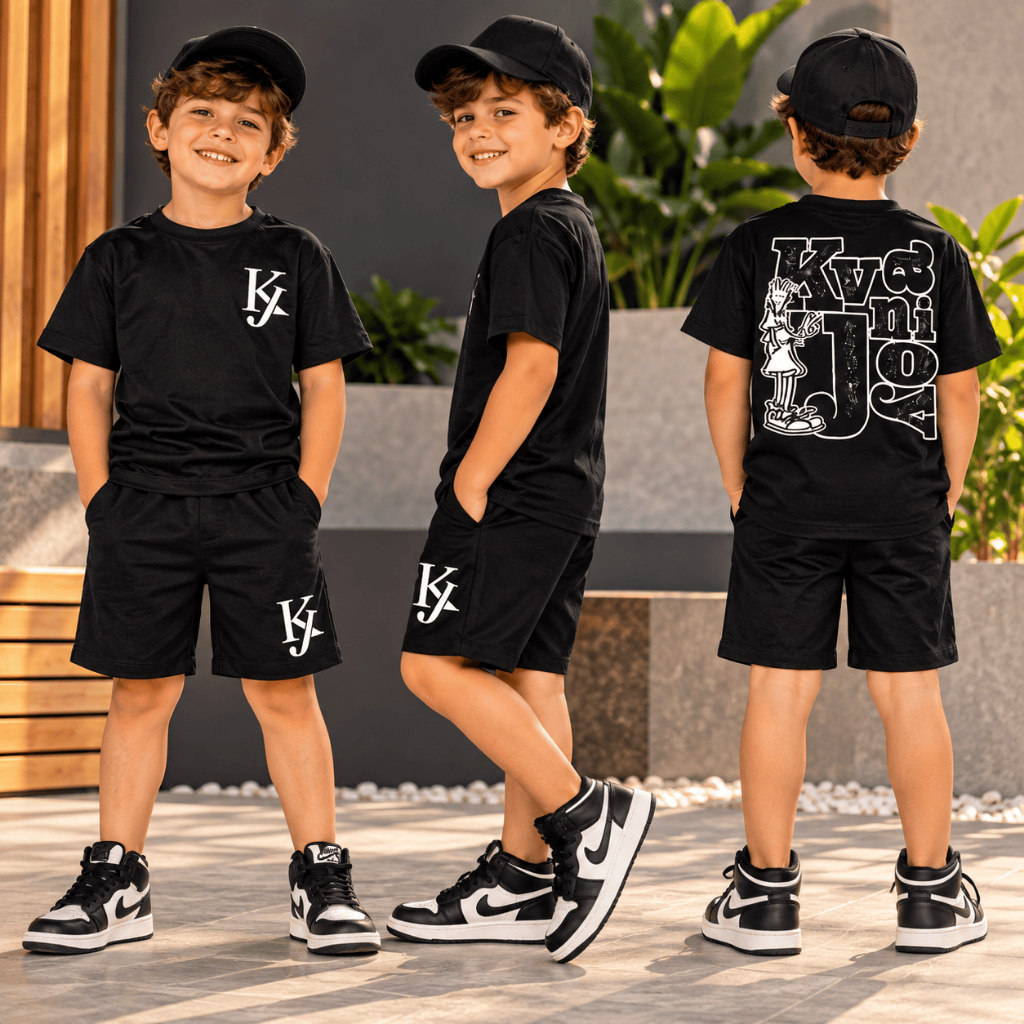 Conjunto Infantil Masculino De Verão - Camiseta + Bermuda Confortável - Tamanho  2 Ao 12 Anos
