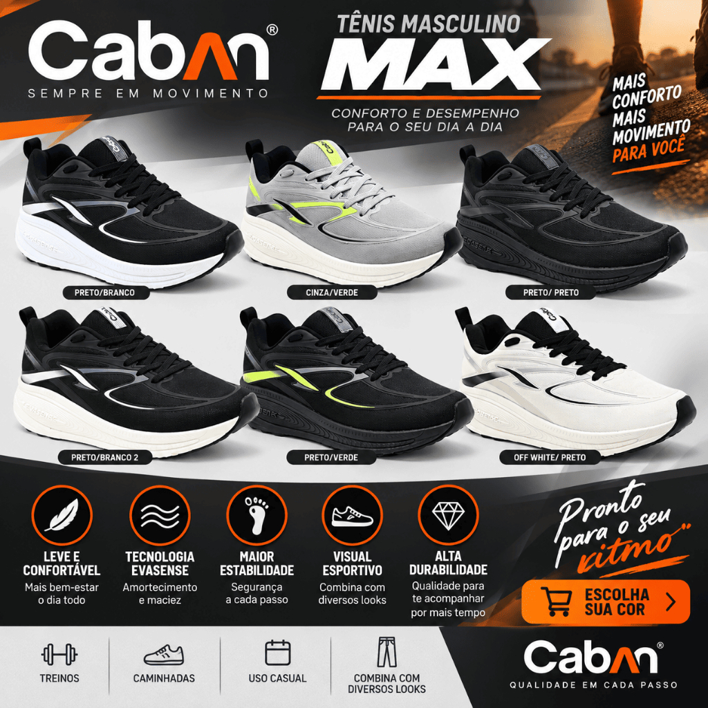 Tênis Masculino Caban Max Original Caminhada Dia a dia Conforto