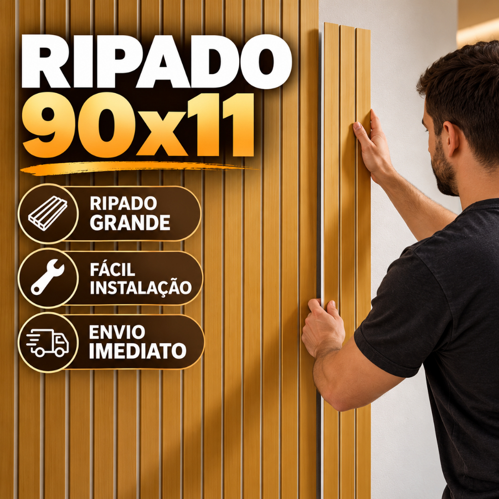 Kit até 50 Ripado Grande 90x11 Placas Decorativas Para Parede Painel Ripado MDF