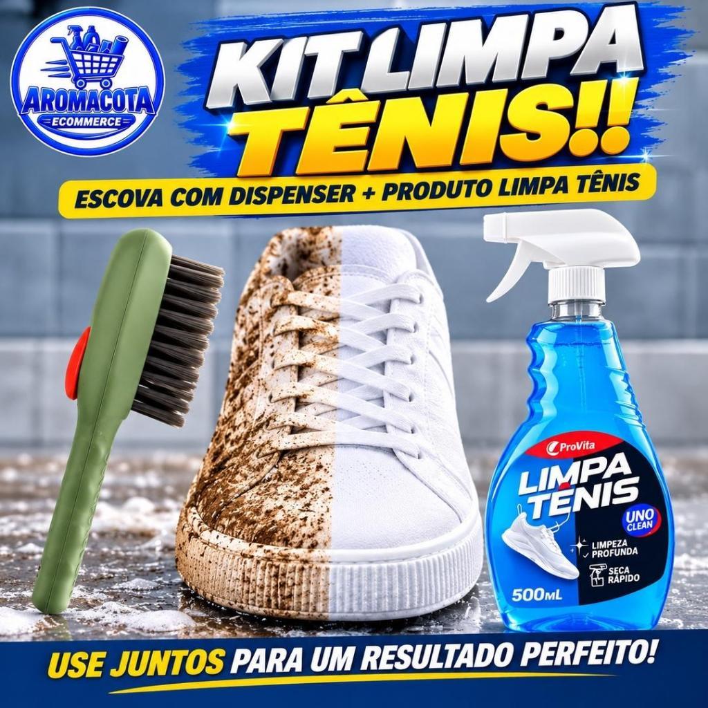 KIT LIMPA TÊNIS ESCOVA COM DISPENSER + PRODUTO LIMPA TÊNIS LIMPEZA DE SAPATOS CALÇADOS MULTIUSO COM RESERVATÓRIO