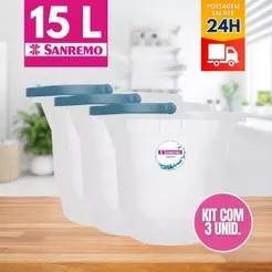 Kit 3 Baldes Plásticos Transparentes 15L Hydrus Sanremo
