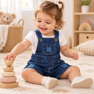Jardineira macacão bebe menina Jeans  Shorts Bermuda Infantil Curta P AO G - PB