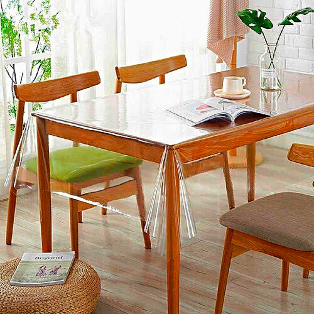 Toalha De Mesa Plástico Transparente Antiderrapante 4 a 10 Lugares Antimancha PVC Impermeável 0.10mm