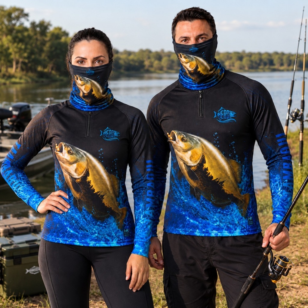 Camiseta Unissex Dry Fit UV50+ Feminina e Masculina Blusa de Pesca com Proteção Solar Tecido Leve Pescaria + Bandana