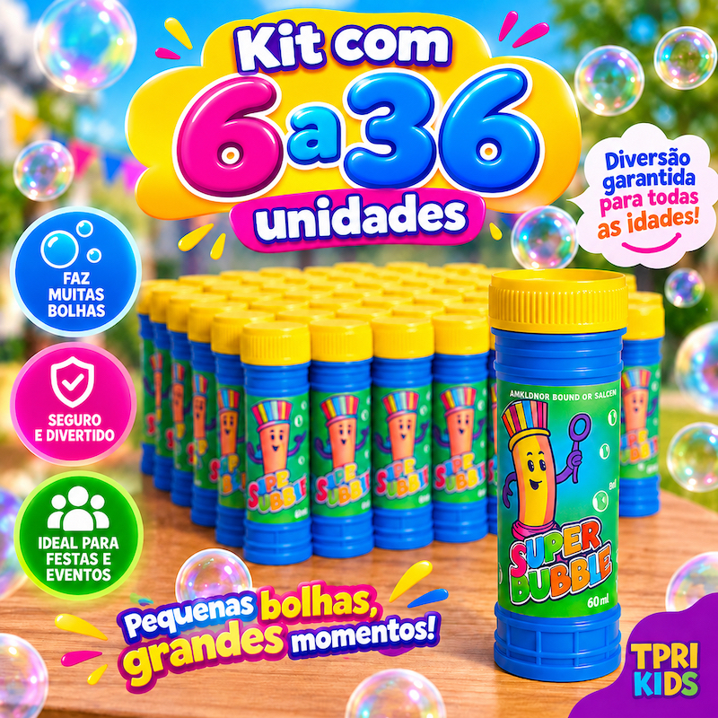Kit 6 a 36 Bolha de Sabão Brinquedo Infantil Aniversário Brinde Escolar Lembrancinha Festa Junina Decoração Brincadeira