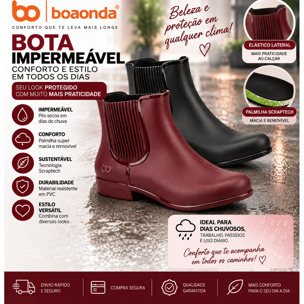 Bota Feminina Boaonda Kelly Casual Ultraconforto PVC Moda Original