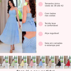 Vestido Feminino Soltinho Midi alça Regulavel Lastex Nas Costas Moda Tendencia Poa Casual e Confortavel Festa Formatura