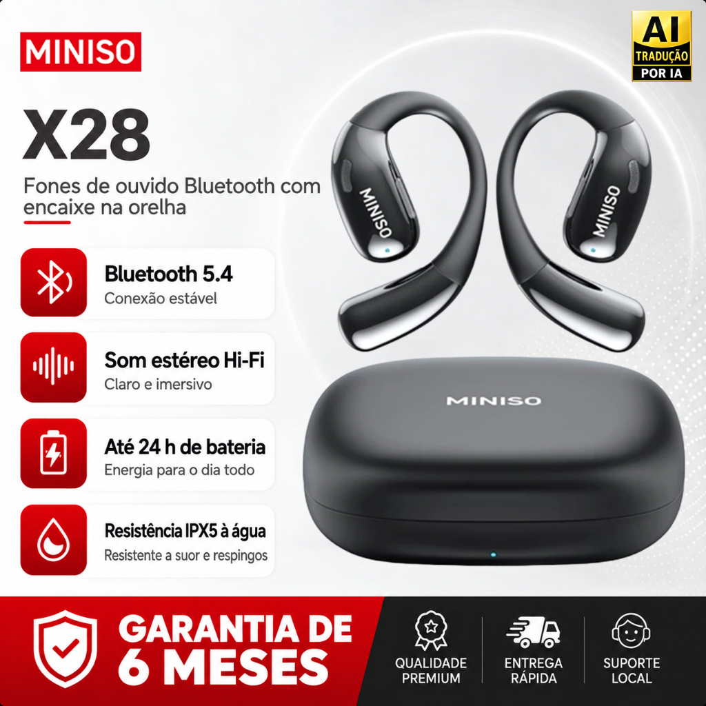 Fone de ouvido bluetooth sem fio Miniso X28 fone sem fio bluetooth v5.4 suporta tradução por IA fone bluetooth sem fio