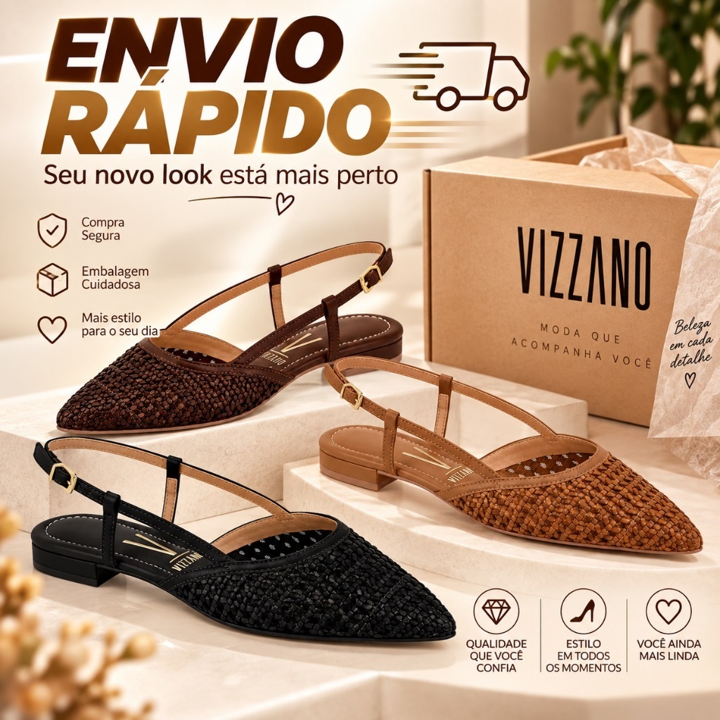 Sapatilha Feminina Vizzano Slingback Tramado Sem Salto Confort