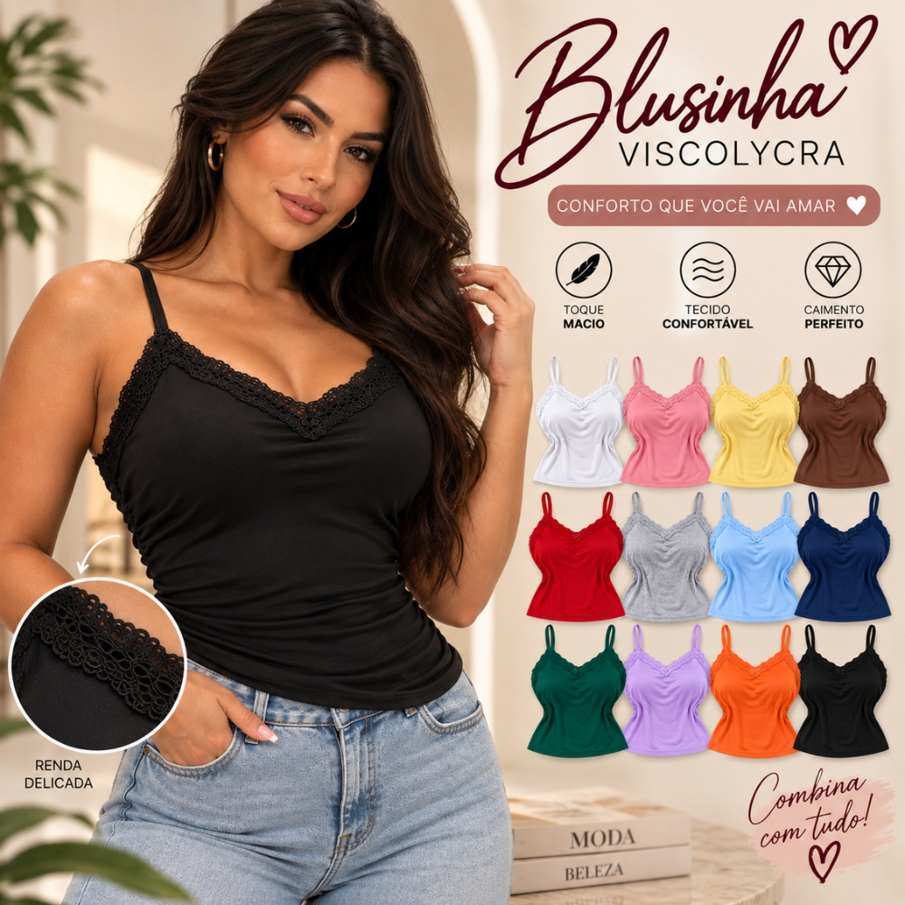 Blusinha Feminina de Renda com Bojo e Alcinha Regulável Top