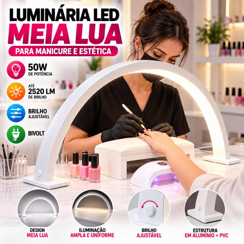 Luminária Led Meia Lua de Mesa Ring Light Estética e Manicure Envio Rápido