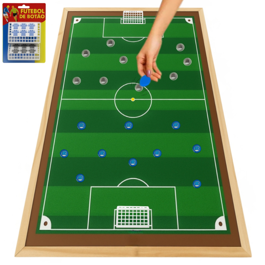 Quadro Campo Futebol De Botão Moldura Reforçada Gramado Peteleco Dedobol Gol a Gol Jogo Botao Partida