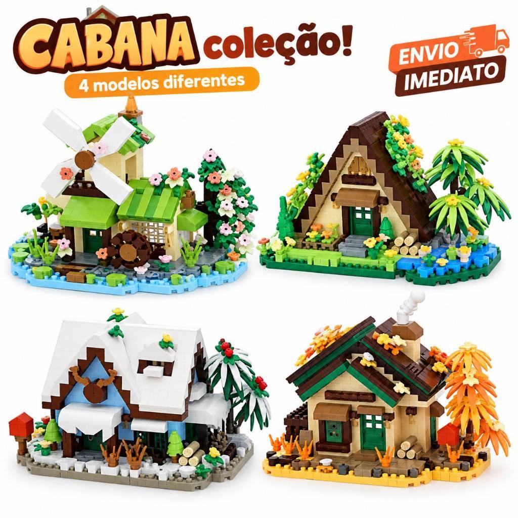 Cabana de Blocos de Montar Mini Blocos Casa Decorativa 4 Modelos Brinquedo Criativo Colecionável