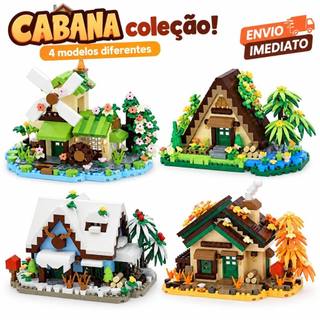 Cabana de Blocos de Montar Mini Blocos Casa Decorativa 4 Modelos Brinquedo Criativo Colecionável