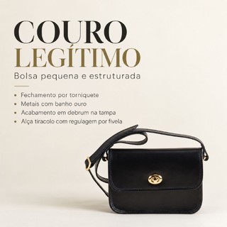 Bolsa Feminina Preta Pequena em Couro Legítimo Design Clean Minimalista Elegante e Versátil