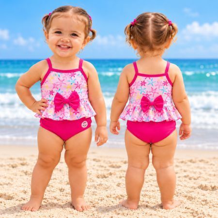 Maiô Alcinha Bebê Menina Infantil Babados Praia Uv50+