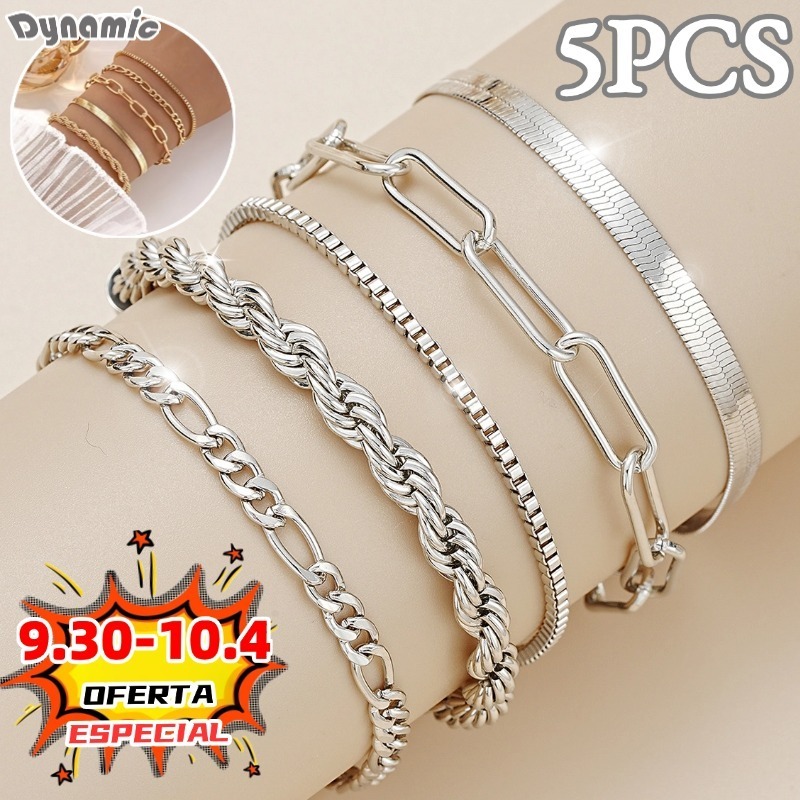 5 pcs pulseiras em aço inoxidável hipoalergênico não escurece a prova d’água