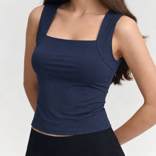 Blusa  Decote Quadrado Regata Cropped Feminina Alça Larga Suplex Premium Top Blusinha Básica Verão Moda Blogueira Gringa