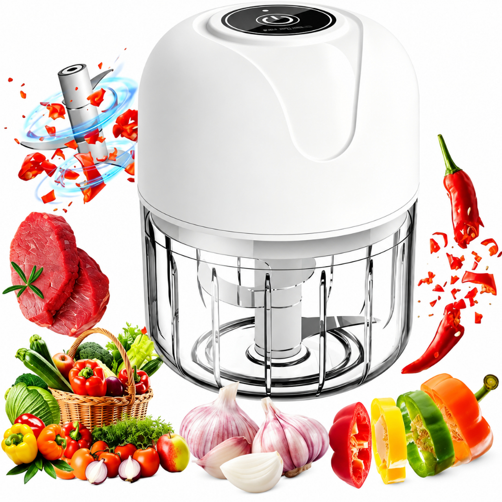 Mini Processador Elétrico Recarregável USB 250ml Triturador de Alimentos Alho Carne e Vegetais