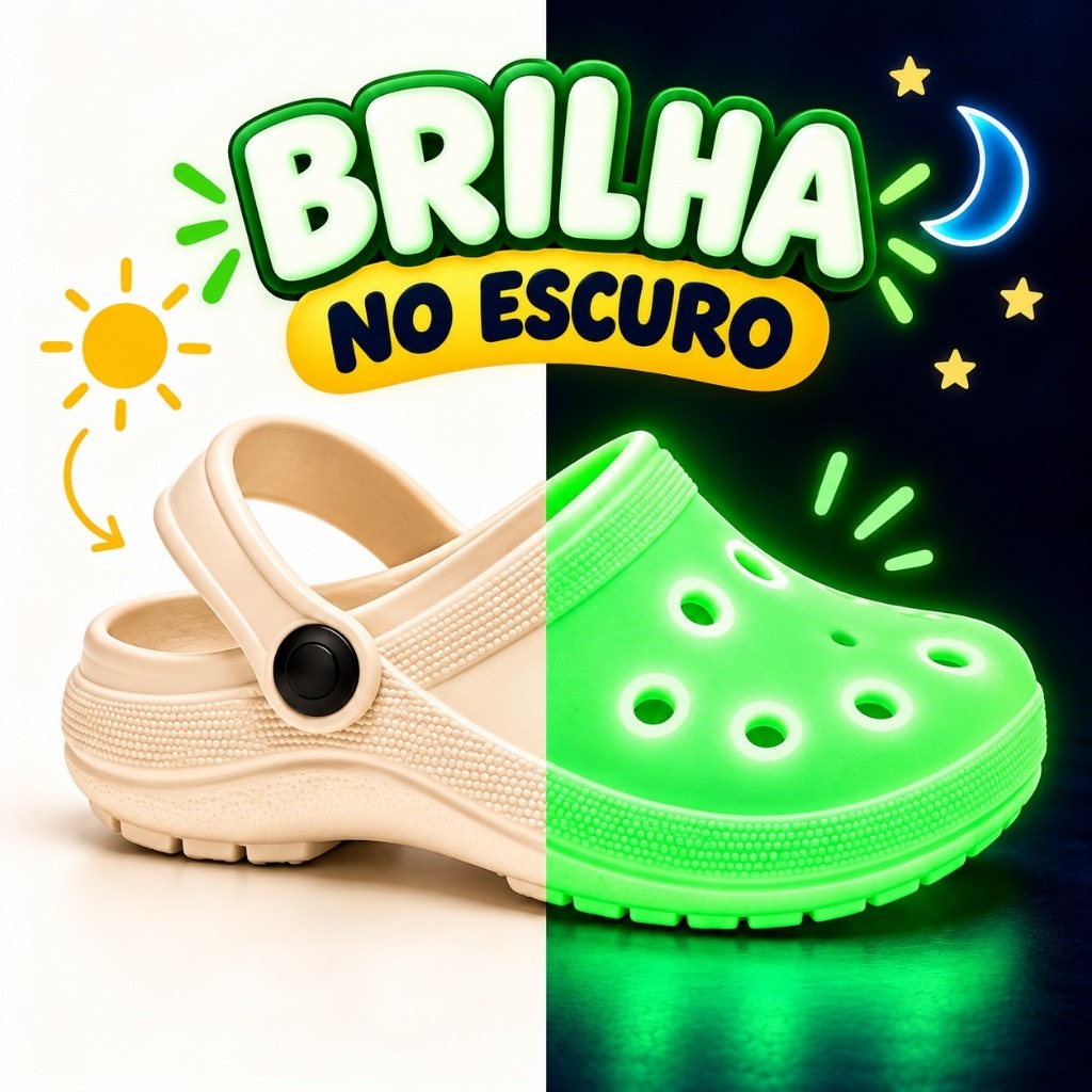 Babuche Infantil Unissex Marfim Brilha no Escuro Confortável Leve Pequito