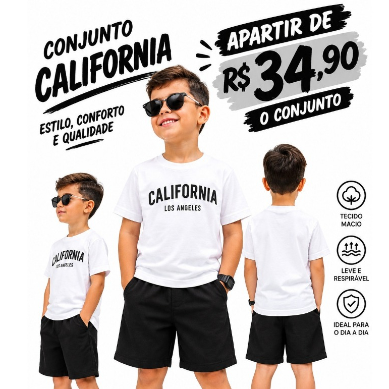 Conjunto Infantil Masculino Camisa e Bermuda Menino 2 a 14 Anos Verão