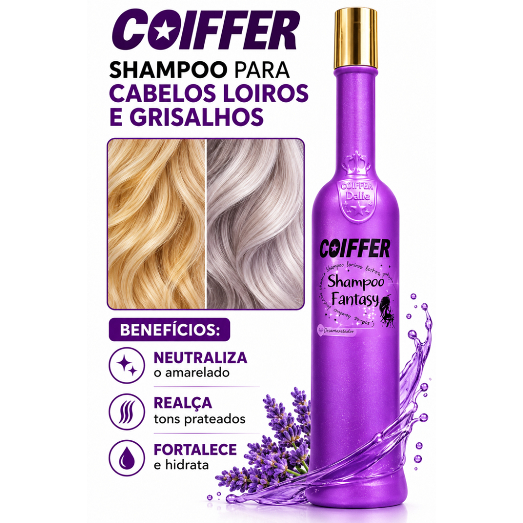 Shampoo Fantasy Coiffer 300ml Matizador cabelo loiro e grisalho