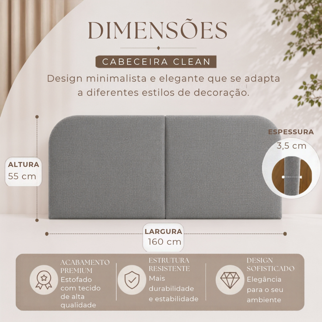 Cabeceira Estofada Painel Orgânico Clean em Linho Para Cama Box Casal 140cm e Queen 160cm -LH Móveis — imagem 2 de 2