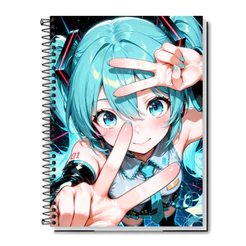 Caderno Universitário | Hatsune Miku | Música & Anime | Capa Dura & Espiral 1,10,15 e 20 Matérias