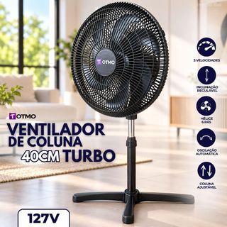 Ventilador de Coluna Ajustável 40cm 6 Pás 3 Velocidades Turbo Inclinável 127V OTMO