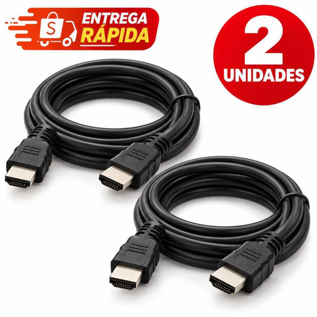 Kit 2 Cabos HDMI 2.0 Alta Velocidade Full HD 4K Compatível TV Smart TV Projetor Monitor Vídeo Game 1m