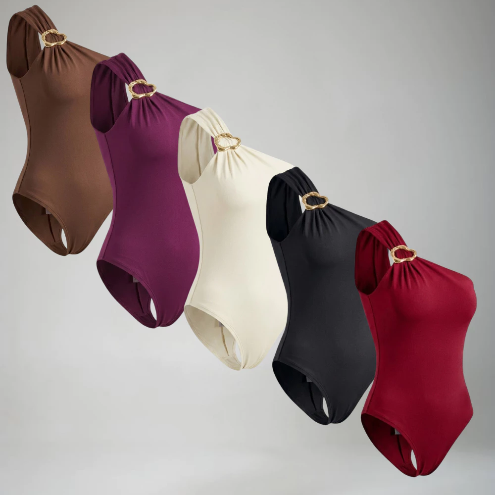 Body Feminino Regata Ombro Único Fivela Dourada Orgânica Suplex Premium Com Forro Moda Blogueira — imagem 1