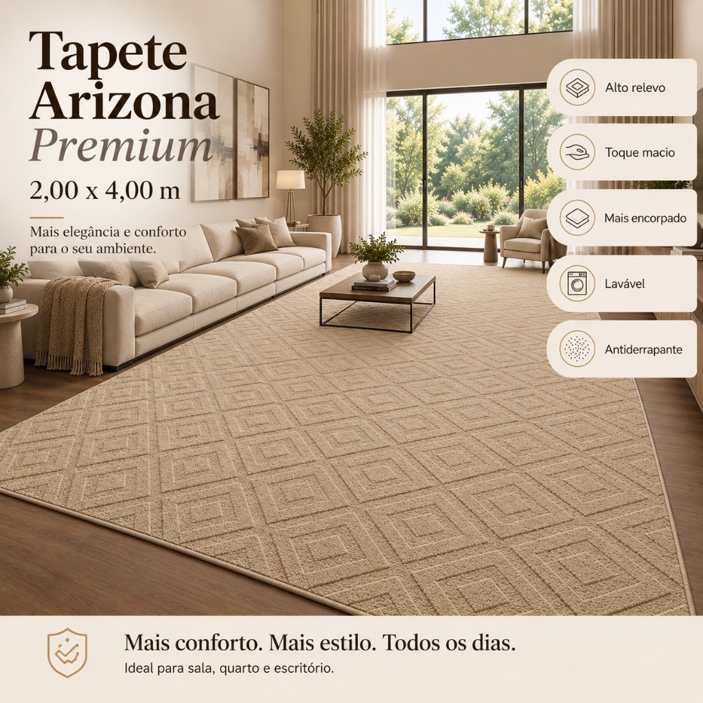 Tapete Grande 2,00x4,00m Geométrico Alto Relevo Premium Macio Antiderrapante Sala Quarto Escritório