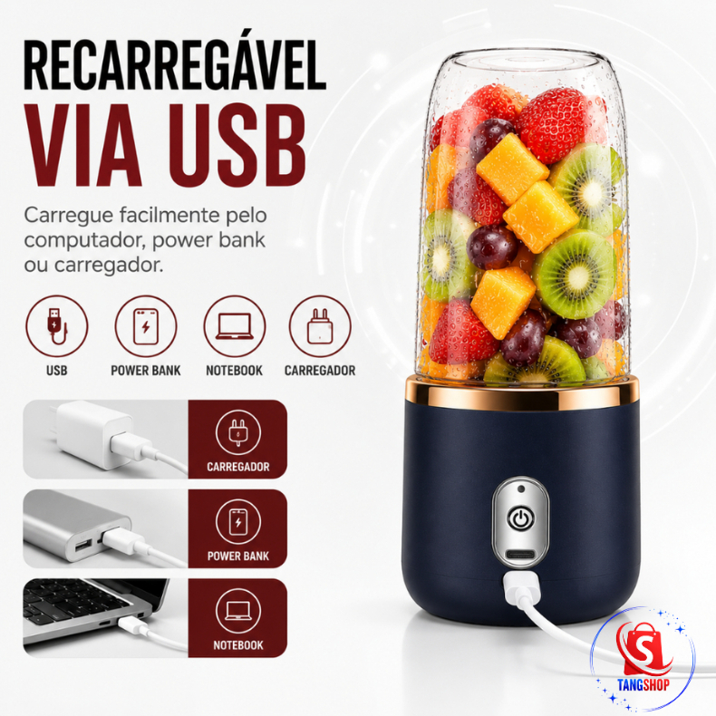 Mini Liquidificador Portátil 400ml Recarregável USB para Vitaminas e Smoothies