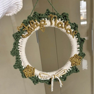 Guirlanda de Crochê de Natal 25cm Artesanal Feita à Mão Decoração Porta Parede
