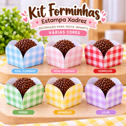 Kit Forminhas para Docinhos Xadrez Coloridas – Festa Infantil – Várias Cores