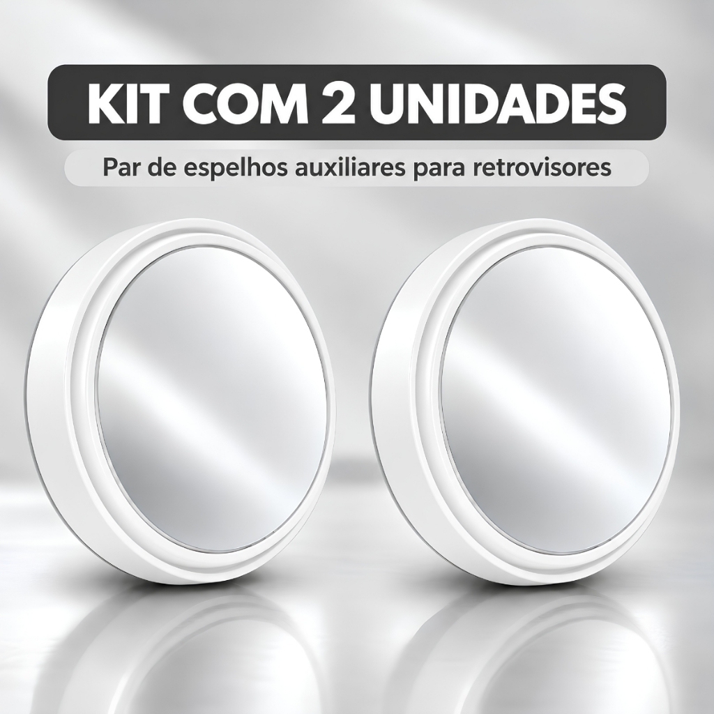 Espelho Auxiliar Retrovisor 360° Ponto Cego Kit 2 Peças Ajustável Carro Universal Branco Preto