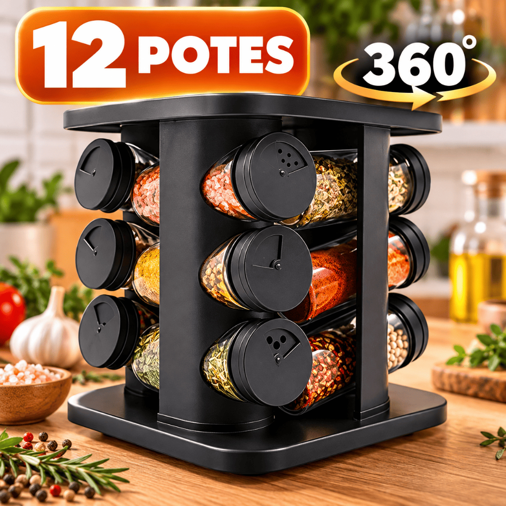 Porta Condimentos Giratório Temperos com 12 Potes de Vidro