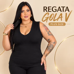 Regata Feminina Gola V Blusa Tamanho Grande Regatinha Blogueirinha Curve Verão Veste G1 ao G3