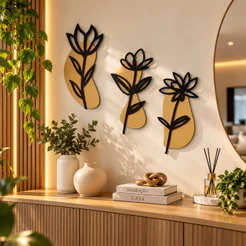 Kit 3 quadros decorativos parede em MDF com estilo minimalista e acabamento premium para sua casa