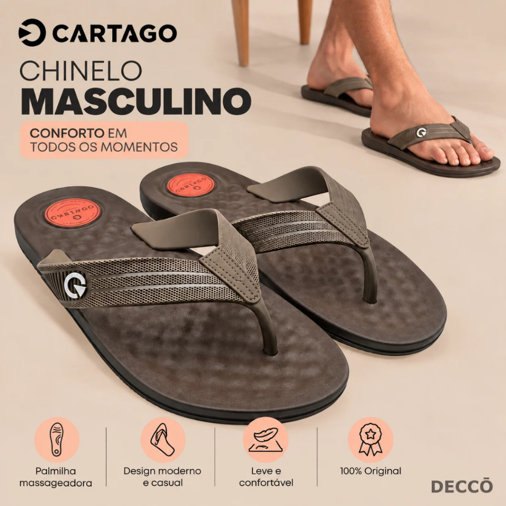 Chinelo Cartago Arizona Light Masculino Massageador Confortável Casual Borracha Moderno