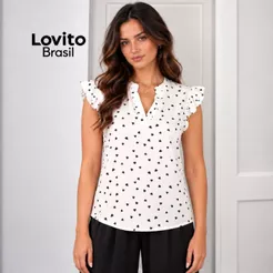 Lovito Blusa sem Manga com Detalhes Babados e Estampada de Coração BLB20D1496