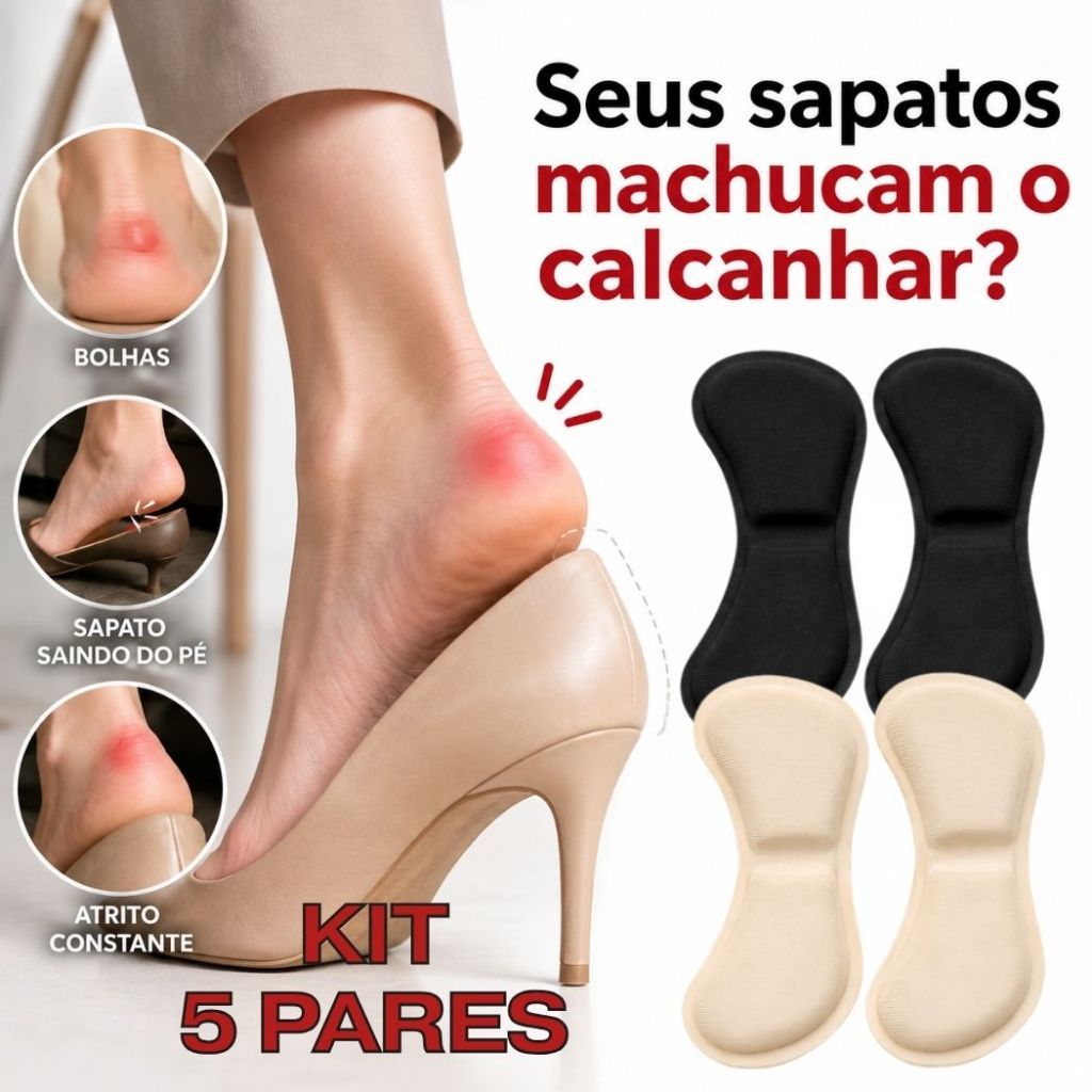 Kit 5 Protetor Calcanhar Almofada Adesivo Alto Conforto Para Pés Tenis E Sapatos